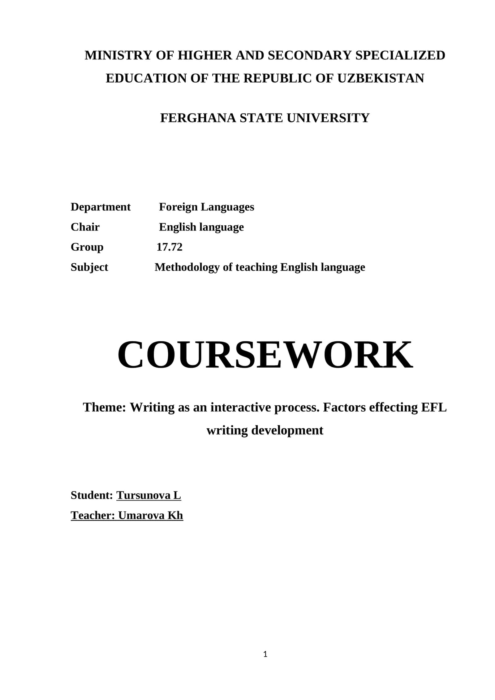 Methodology of teaching English language coursework 1