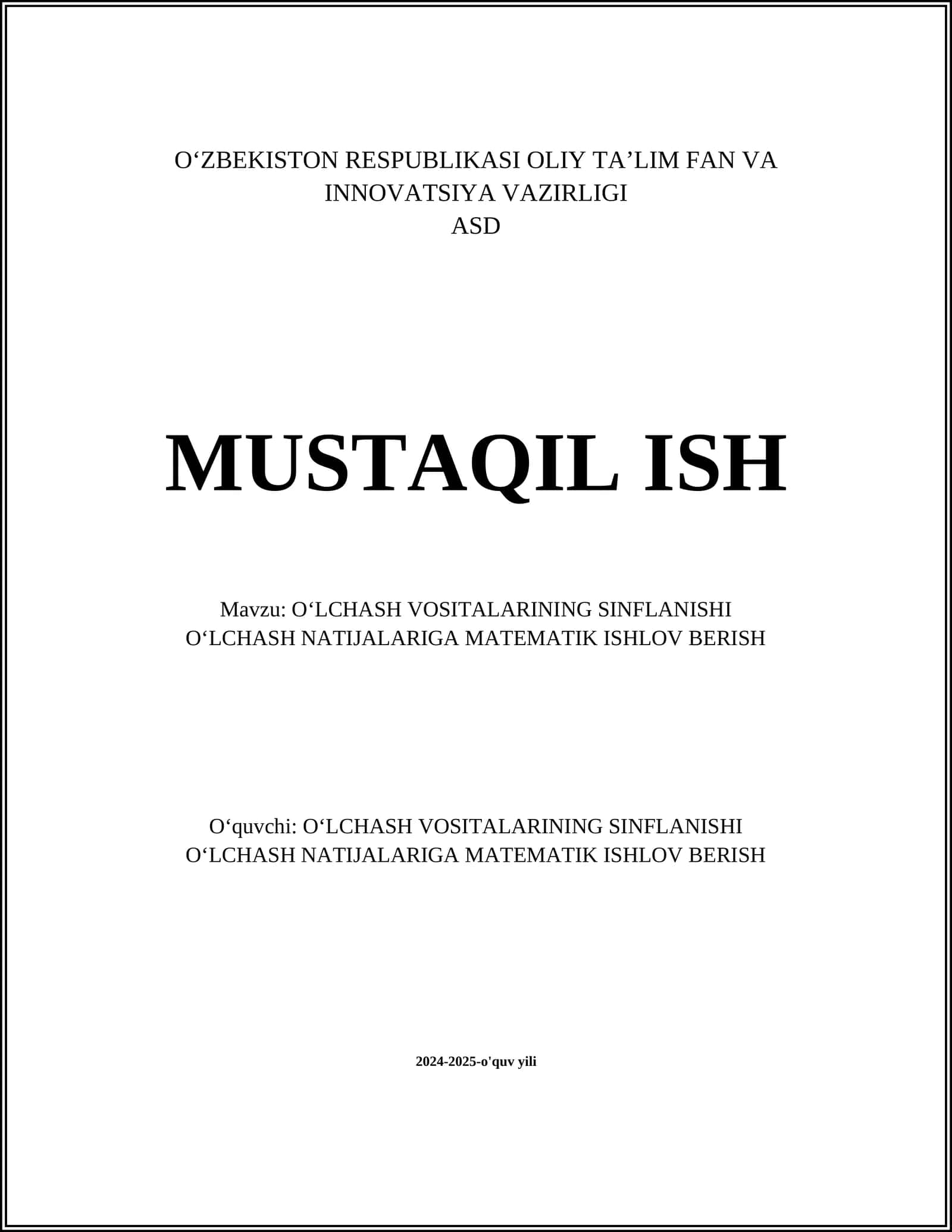 OʻLCHASH VOSITALARINING SINFLANISHI 1