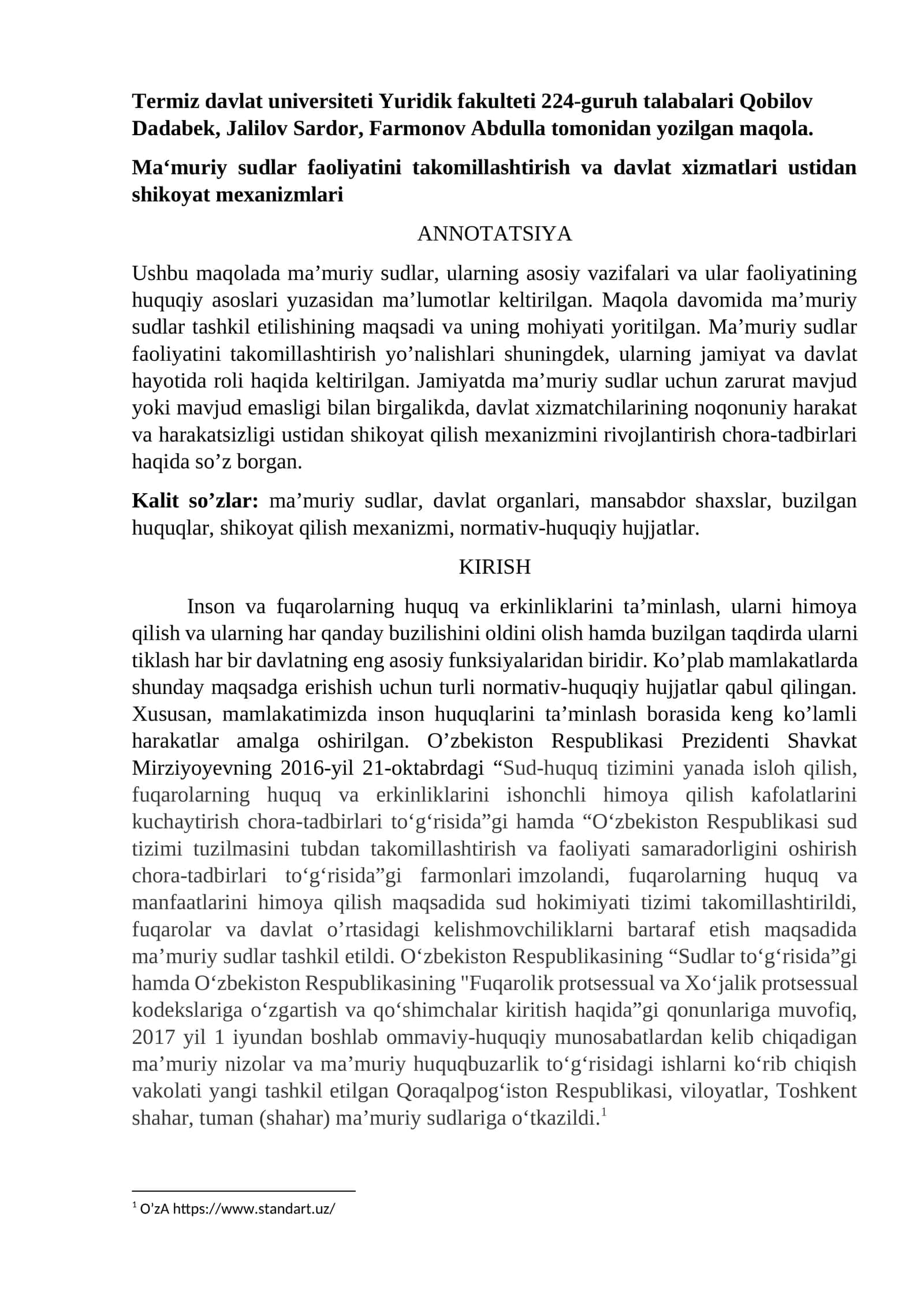 Ma‘muriy sudlar faoliyatini takomillashtirish va davlat xizmatlari ustidan shikoyat mexanizmlari 1