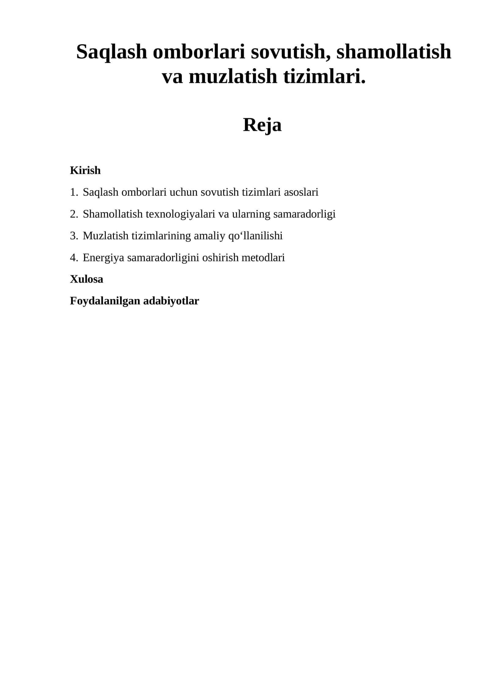 Saqlash omborlari sovutish, shamollatish va muzlatish tizimlari 1