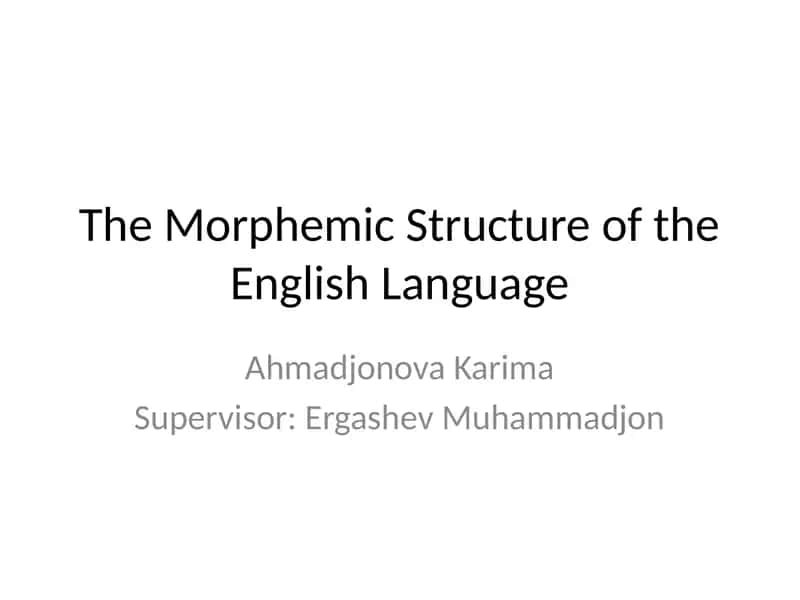 The Morphemic Structure of the English Language 1