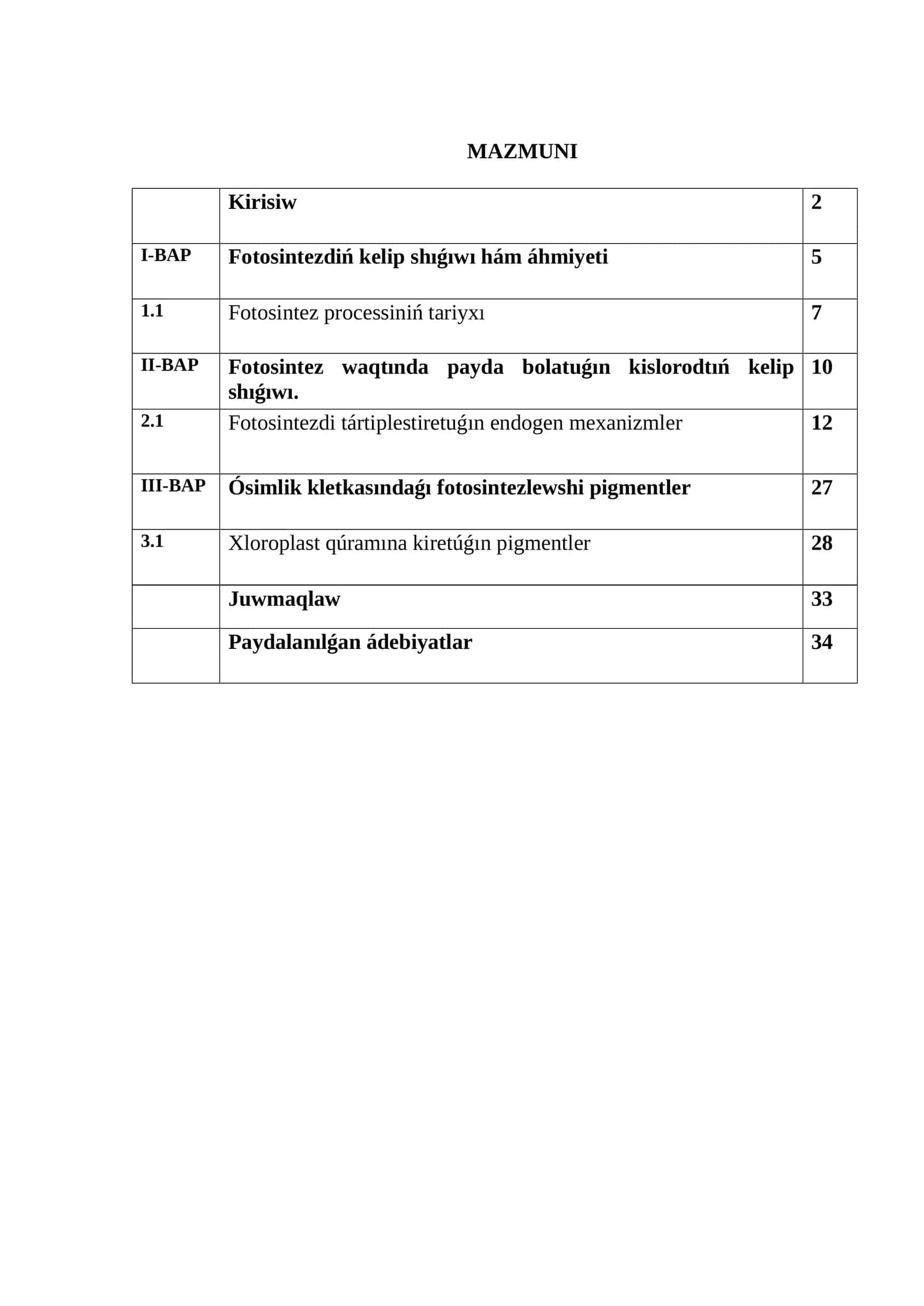Plastida pigmentleri hám fotosintezdiń róli 1