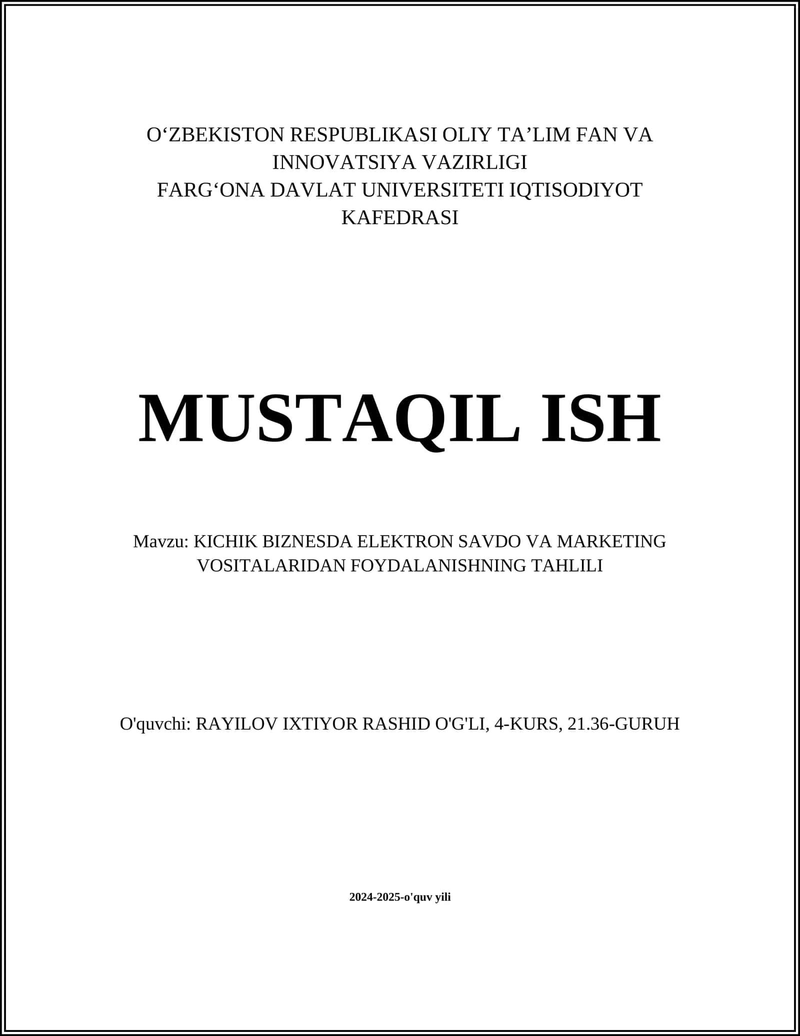 KICHIK BIZNESDA ELEKTRON SAVDO VA MARKETING VOSITALARIDAN FOYDALANISHNING TAHLILI 1
