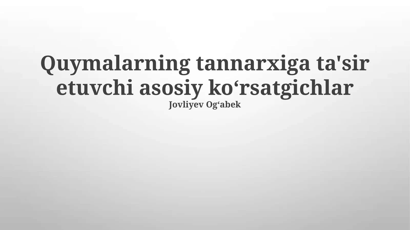 Quymalarning tannarxiga ta'sir etuvchi asosiy koʻrsatgichlar 1