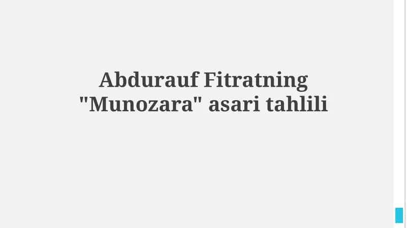 Abdurauf Fitratning "Munozara" asari tahlili 1