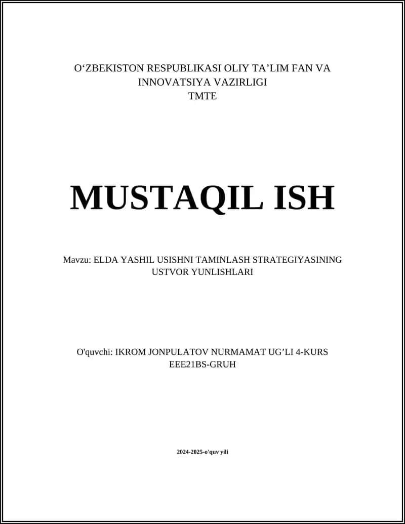 Yashil energetika manbalarini rivojlantirish 1