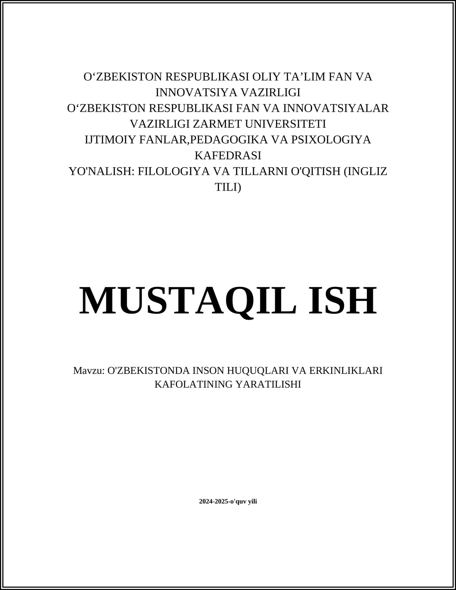 O'ZBEKISTONDA INSON HUQUQLARI VA ERKINLIKLARI KAFOLATINING YARATILISHI 1