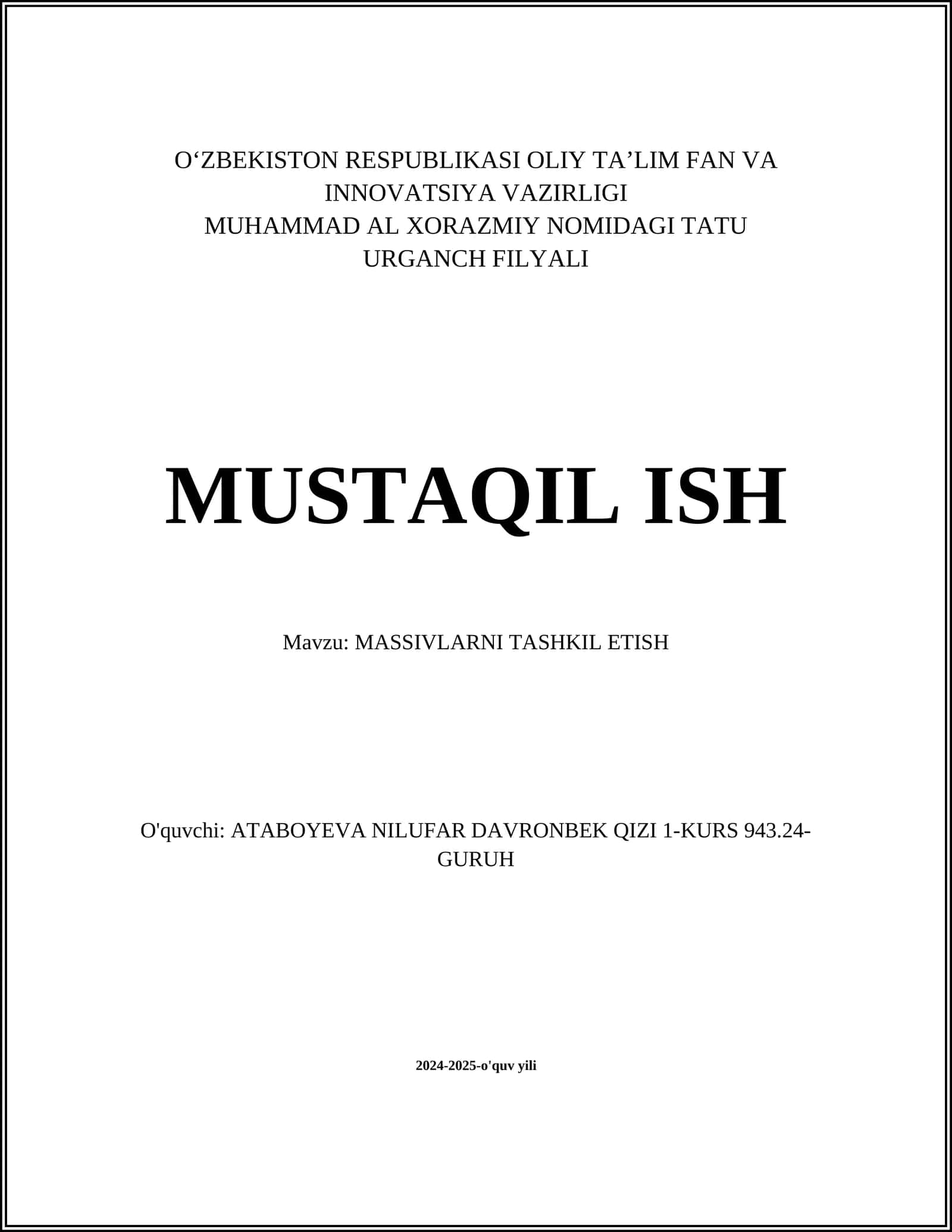 MASSIVLARNI TASHKIL ETISH 1