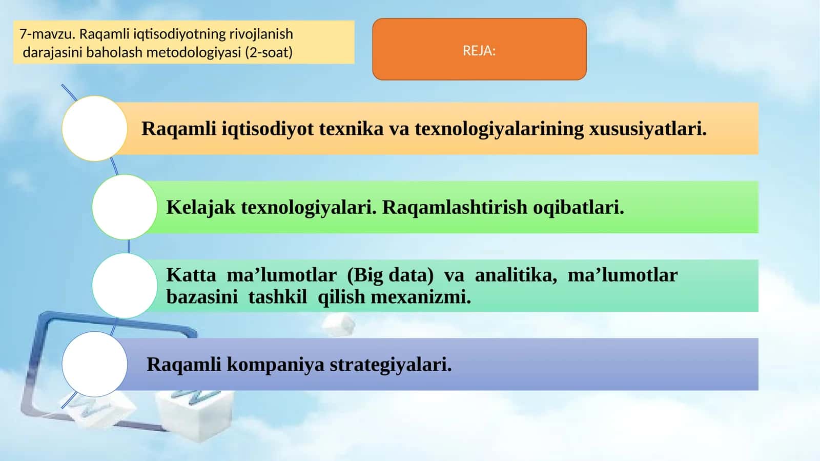7-mavzu. Raqamli iqtisodiyotning rivojlanish darajasini baholash metodologiyasi (2-soat) 1