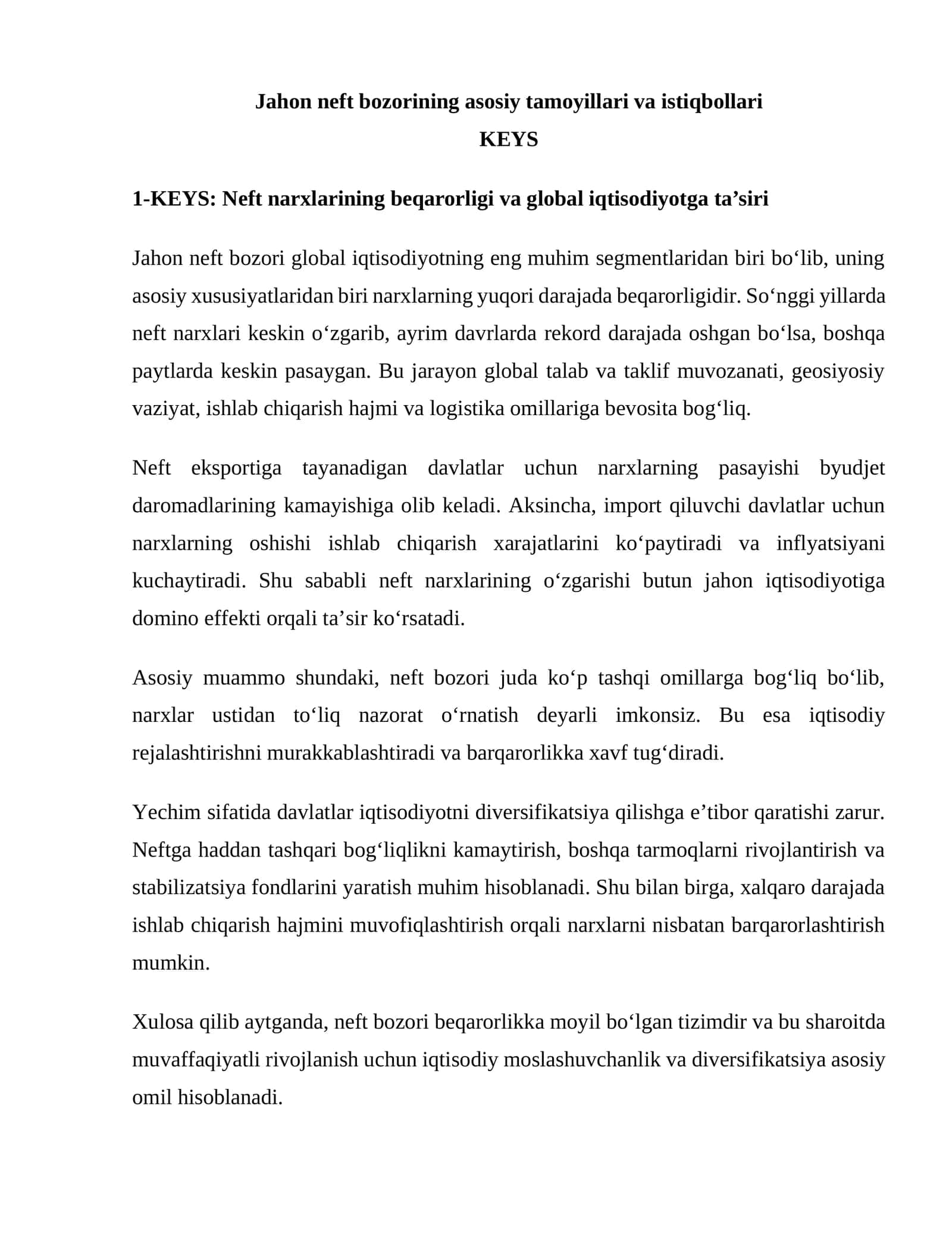 Jahon neft bozorining asosiy tamoyillari va istiqbollari 1