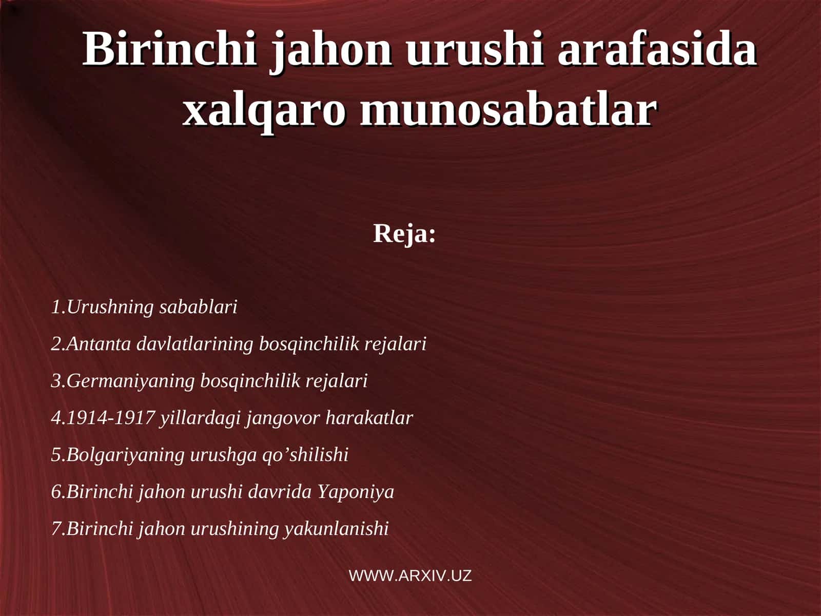 Birinchi jahon urushi arafasida xalqaro munosabatlar 1