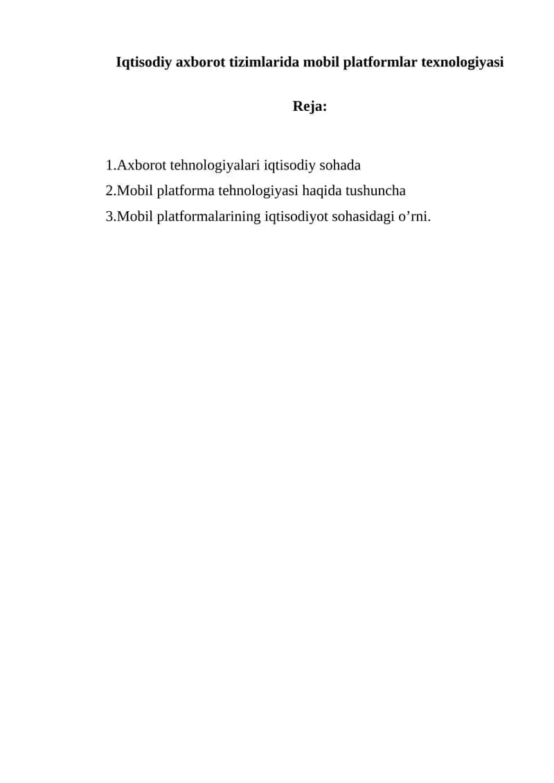 Mobil platformalarining iqtisodiyot sohasidagi o’rni 1