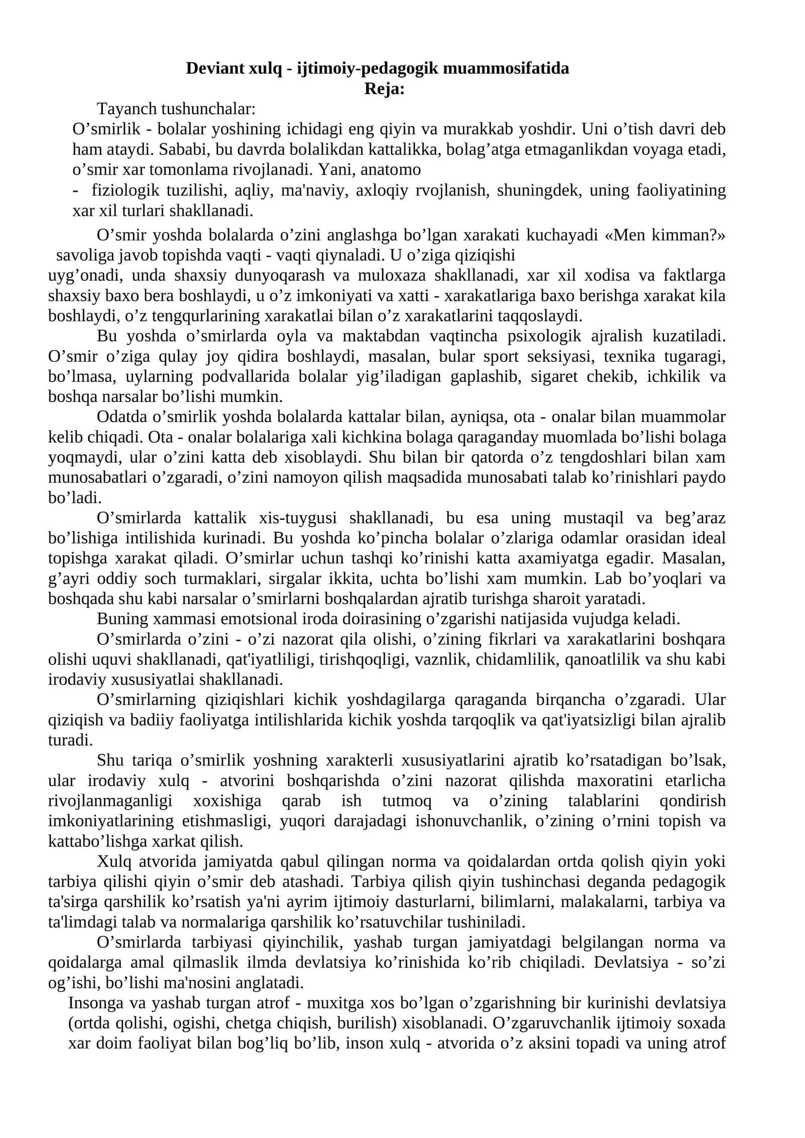 Deviant xulq - ijtimoiy-pedagogik muammosifatida 1