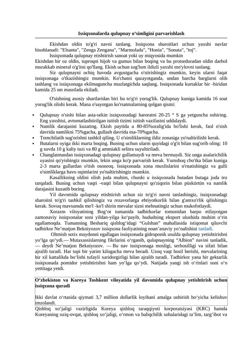 Issiqxonalarda qulupnay o‘simligini parvarishlash 1