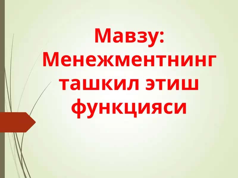 Менежментнинг ташкил этиш функцияси 1