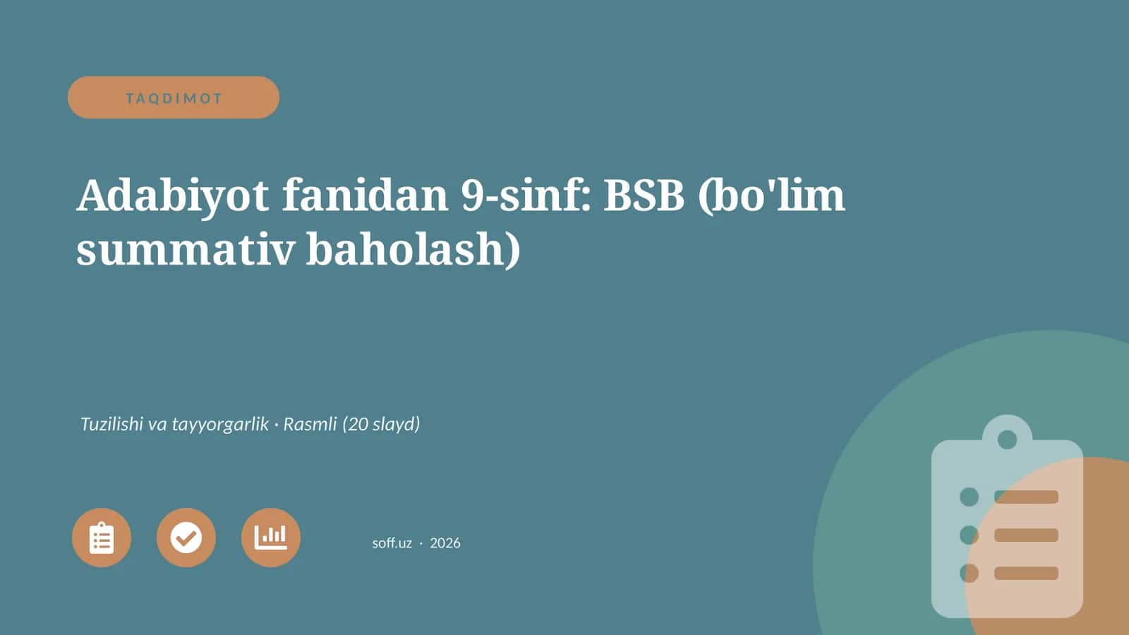 Adabiyot fanidan 9-sinf: BSB (bo'lim summativ baholash) 1