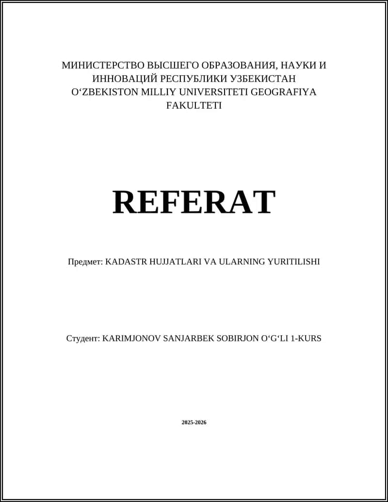 KADASTR HUJJATLARI VA ULARNING YURITILISHI 1