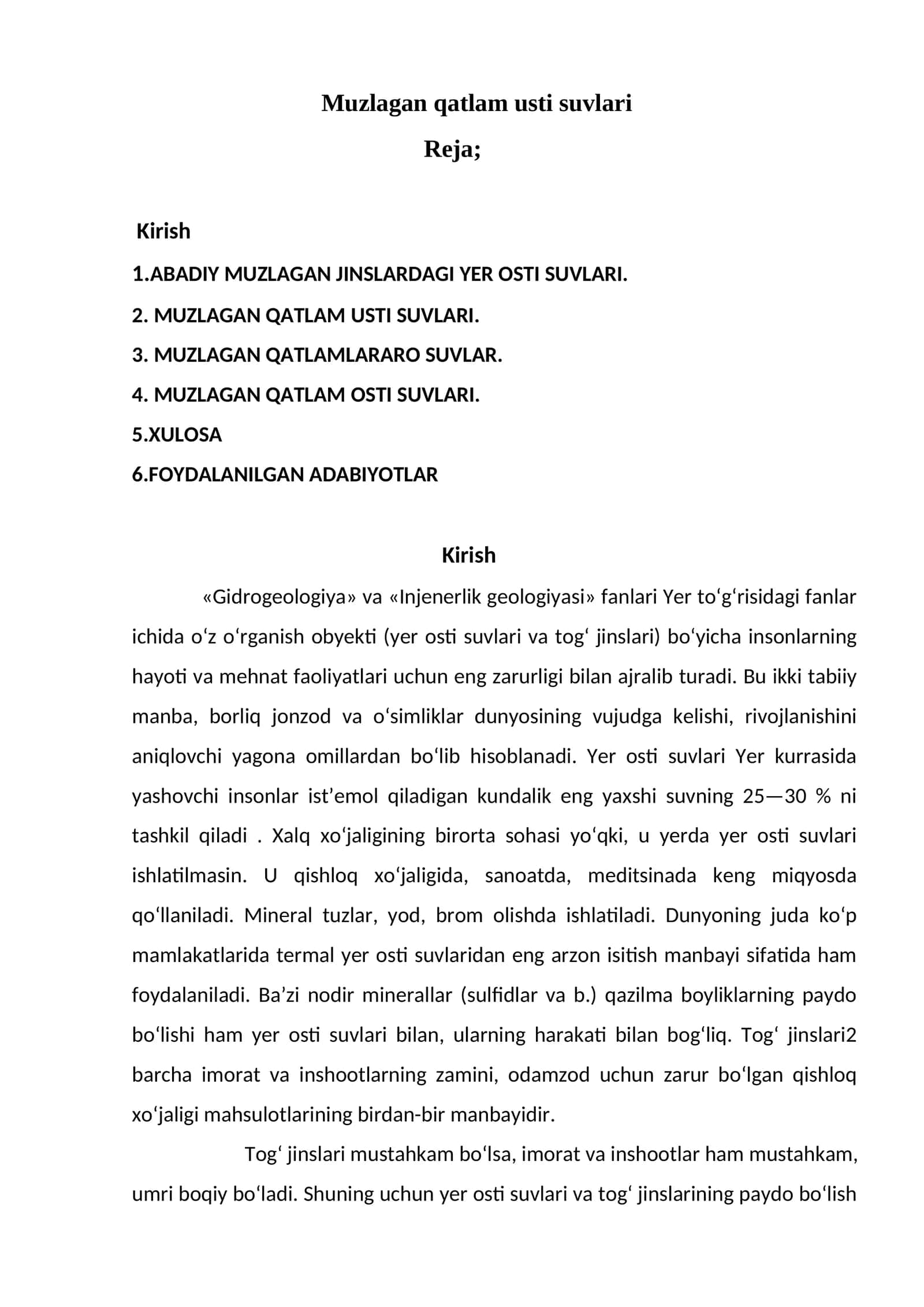 Muzlagan qatlam usti suvlari 1