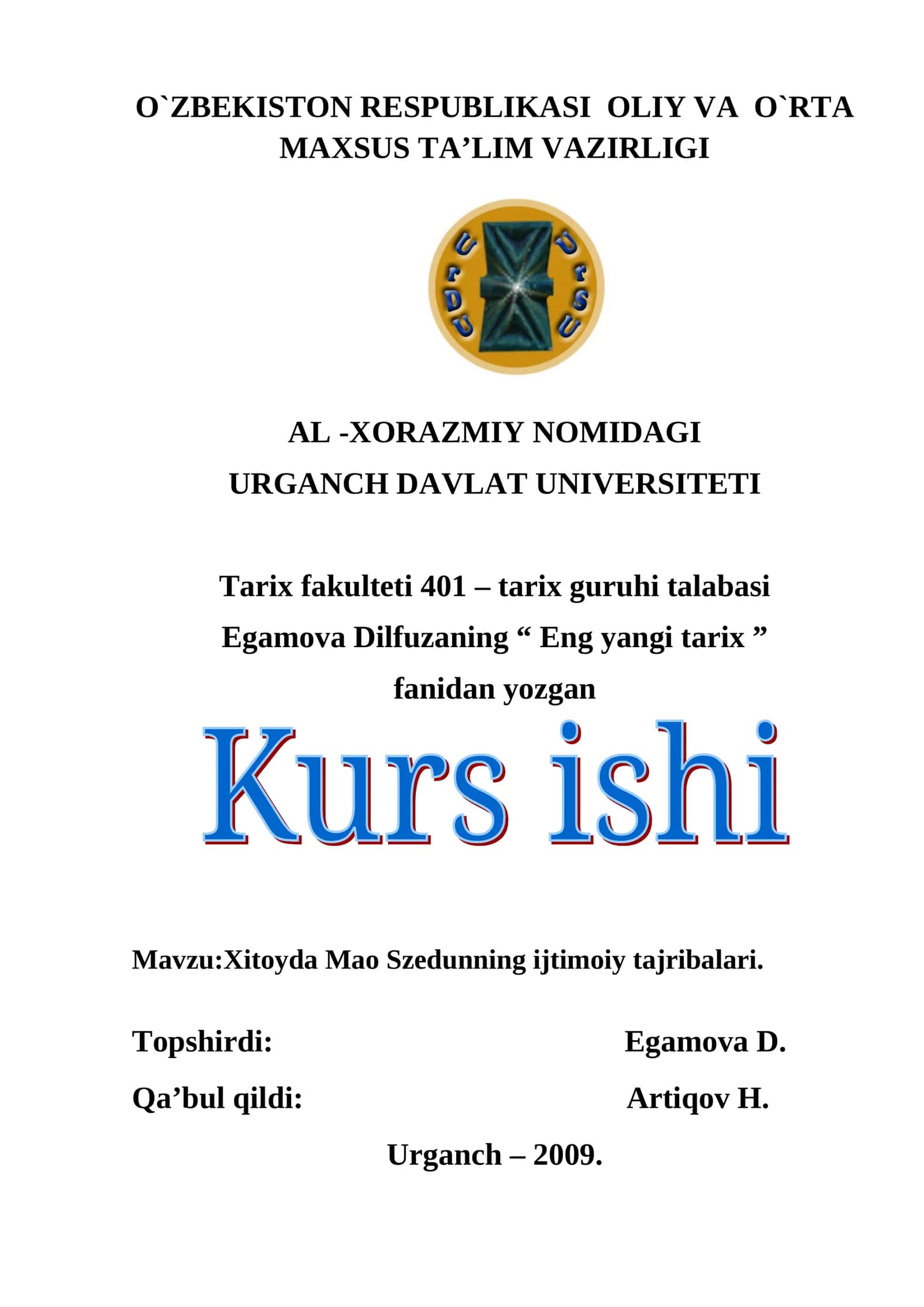 Xitoyda Mao Szedunning ijtimoiy tajribalari 1