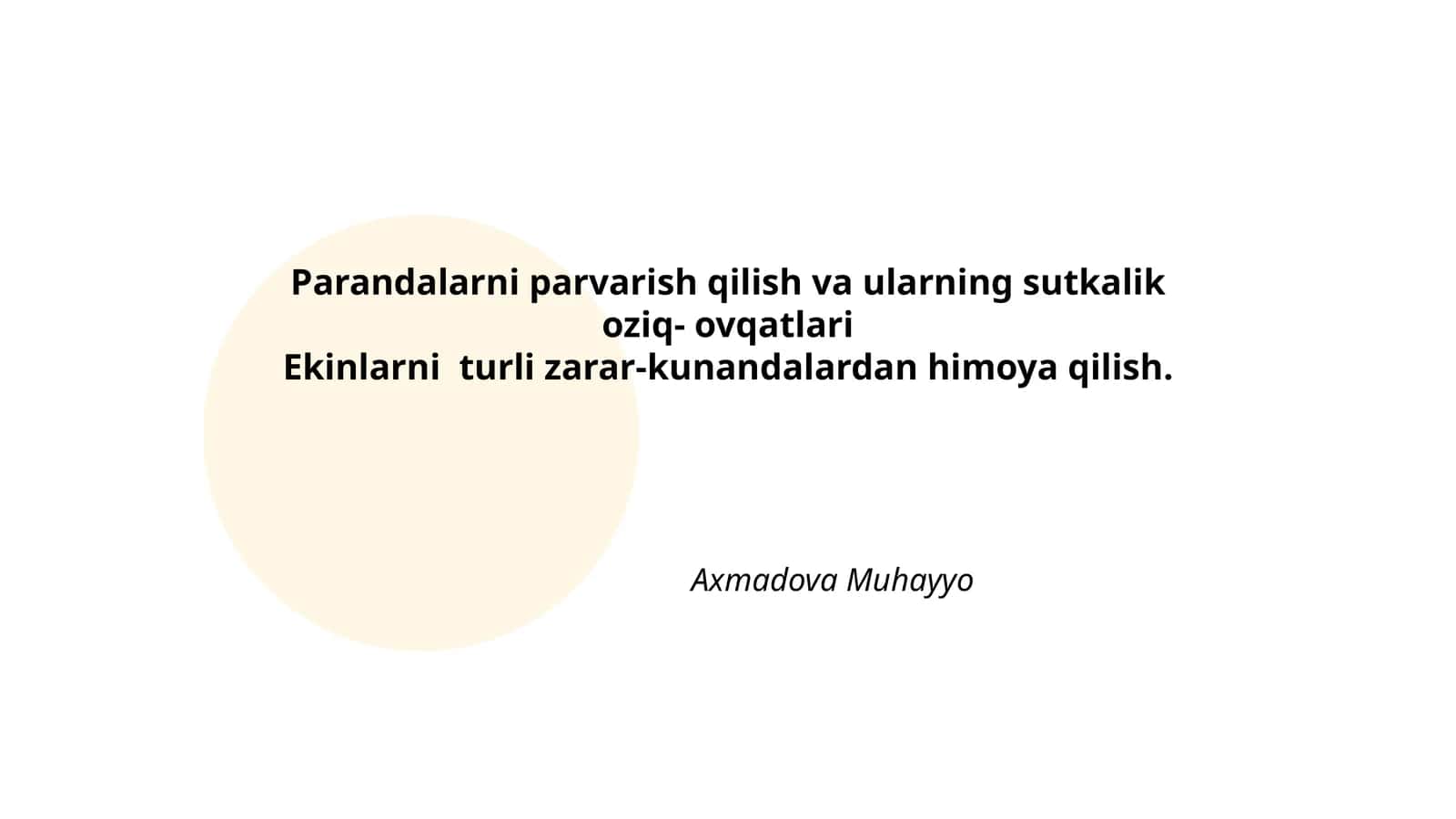 Parandalarni parvarish qilish va ularning sutkalik oziq- ovqatlari 1