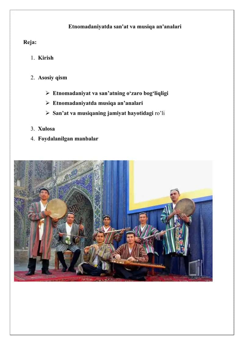Etnomadaniyatda san'at va musiqa an'analari 1