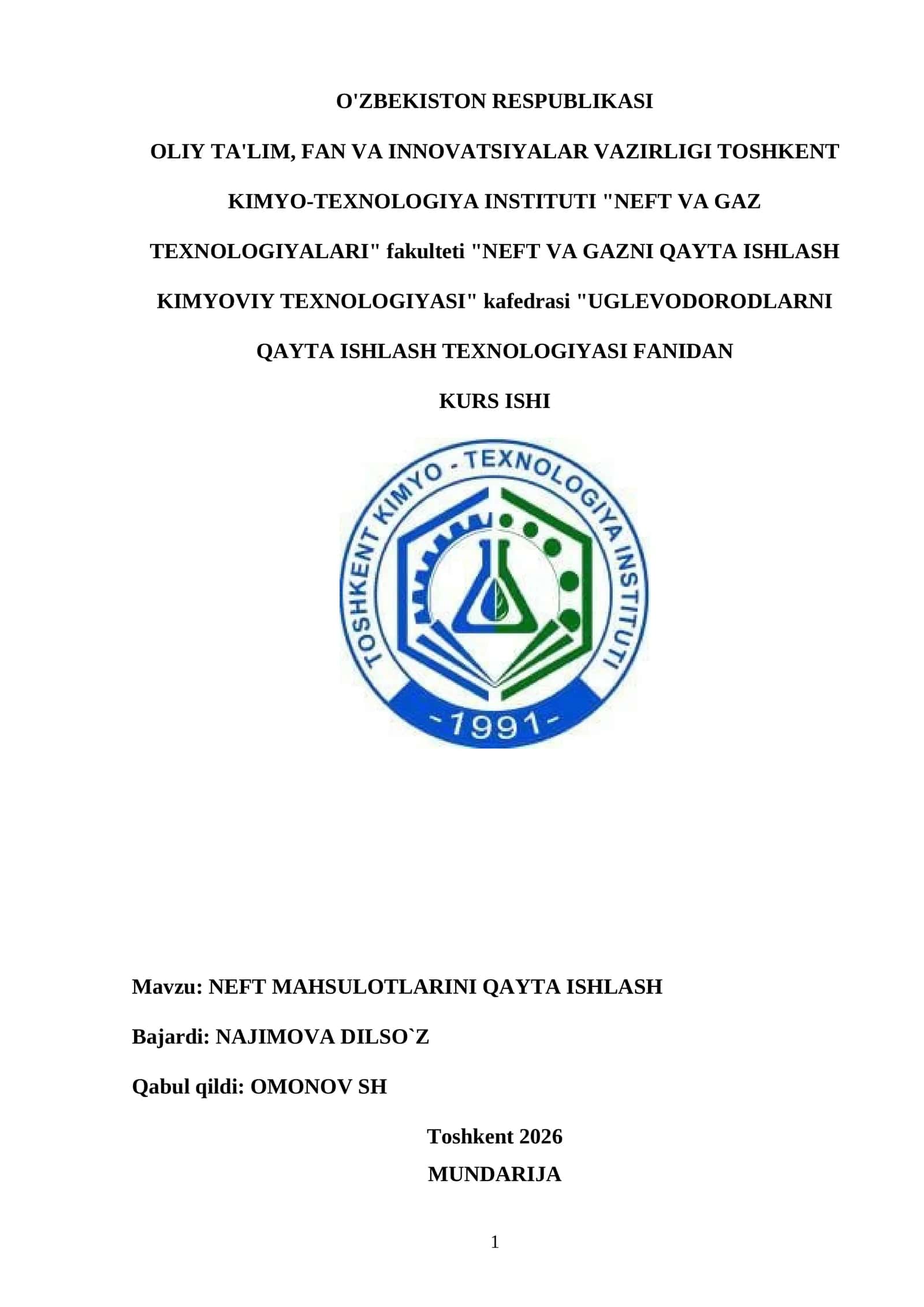 NEFT MAHSULOTLARINI QAYTA ISHLASH 1
