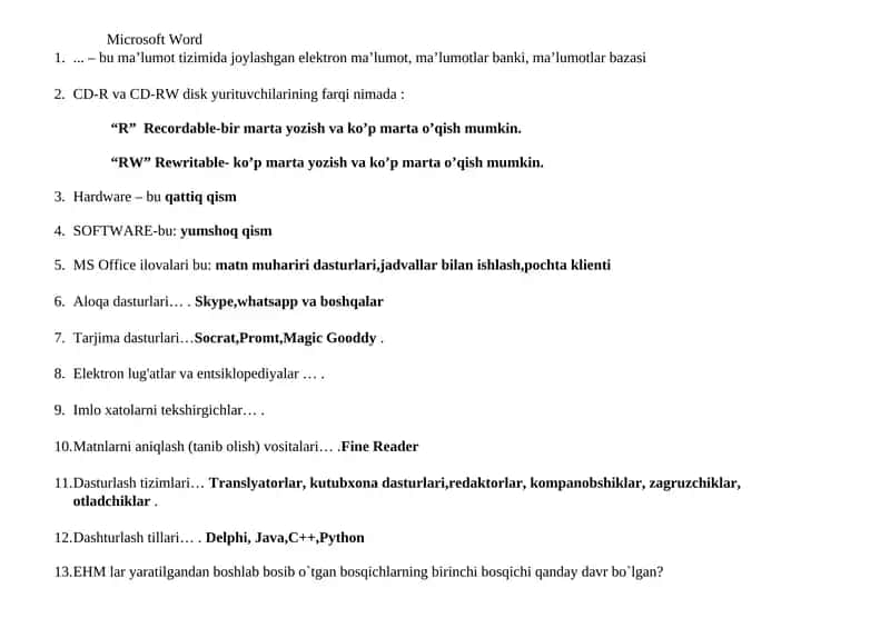 Microsoft Word 1