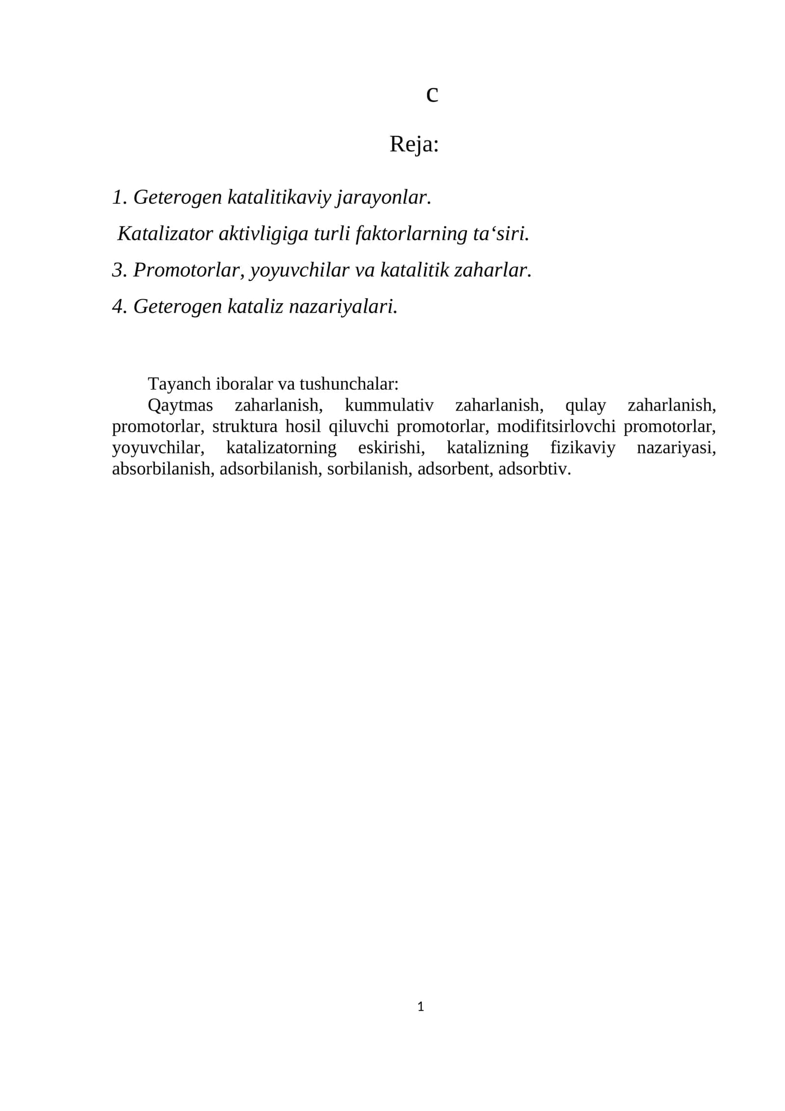 Katalizatorlar. Geterogen kataliz ma'lumot 1