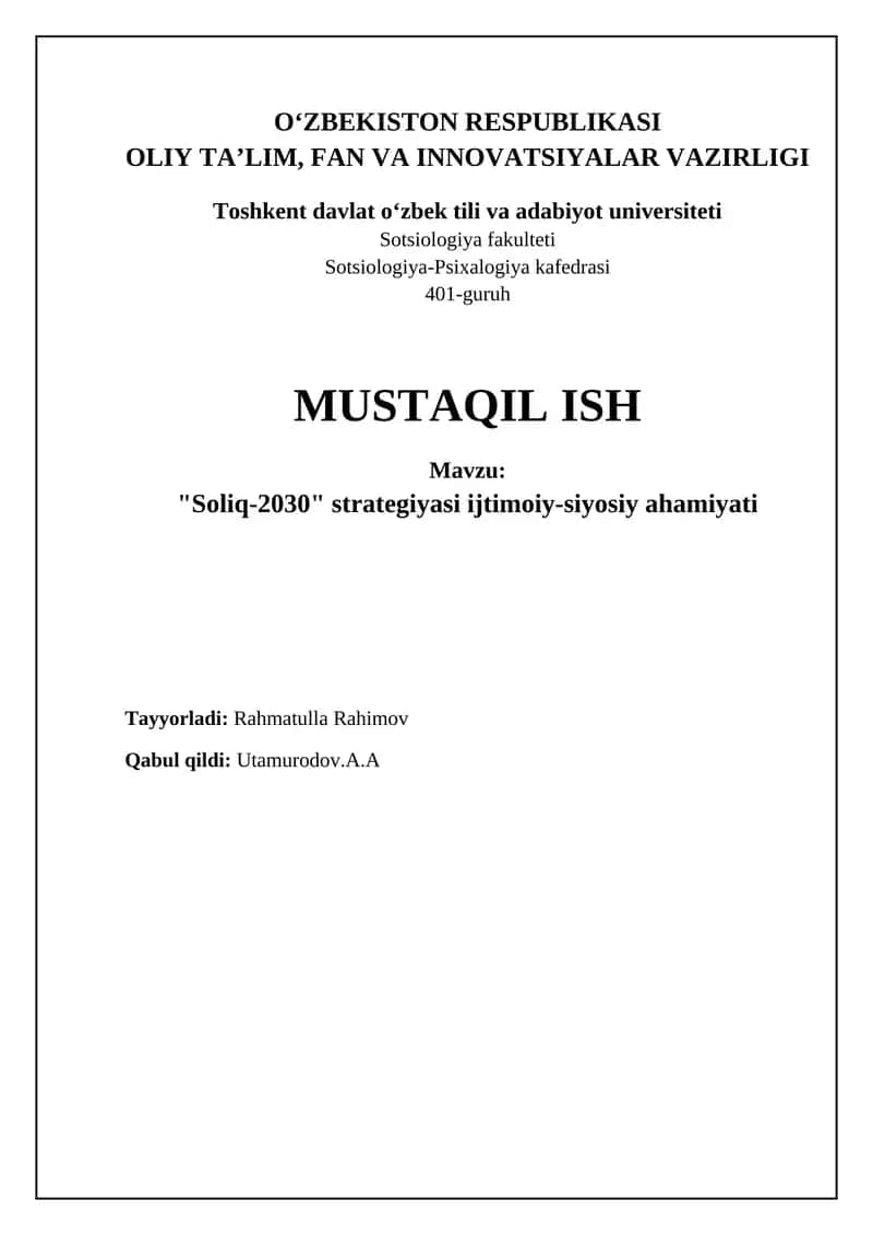 Soliq-2030 strategiyasi O'zbekiston Respublikasining iqtisodiy va ijtimoiy rivojlanishidagi muhim omilla 1