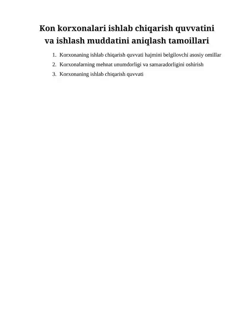 Ishlab chiqarish quvvatini va ishlash muddatini aniqlash tamoillari 1