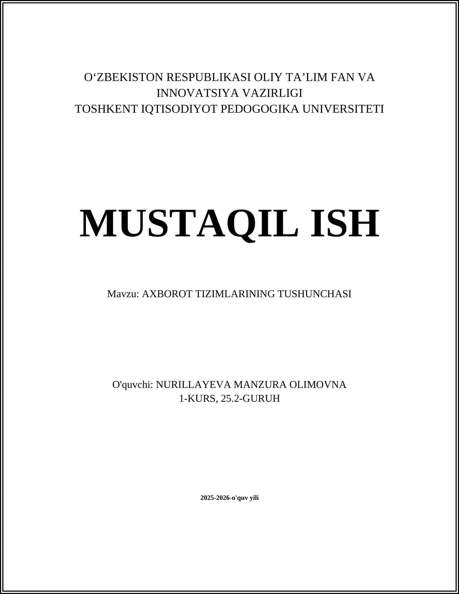 Axborot tizimlari 1