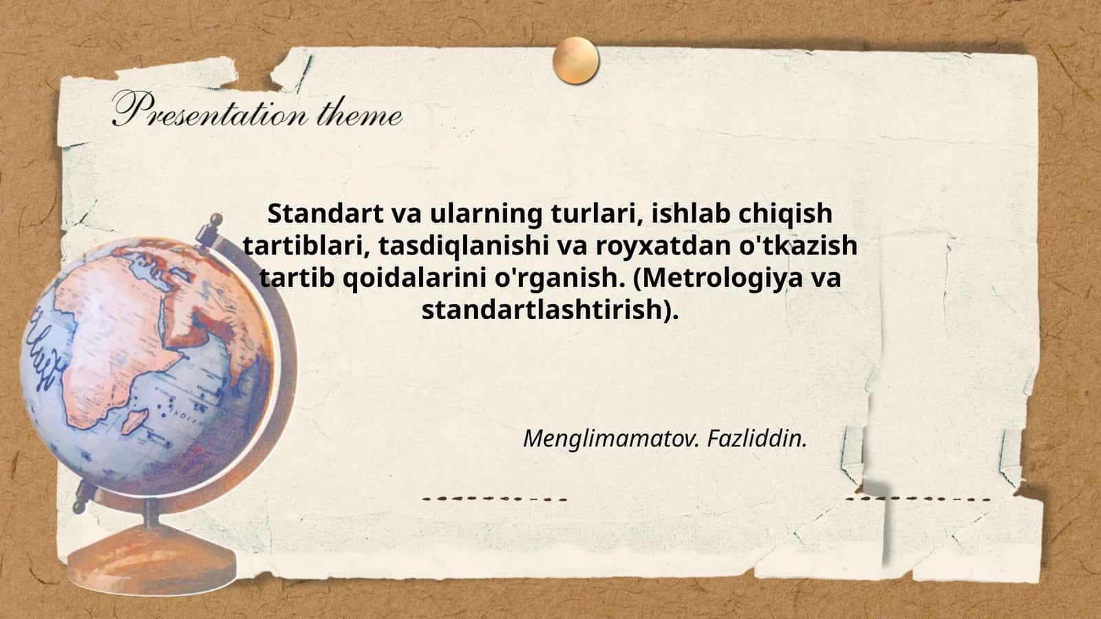 Standart va ularning turlari, ishlab chiqish tartiblari, tasdiqlanishi va royxatdan o'tkazish tartib qoidalarini o'rganish 1