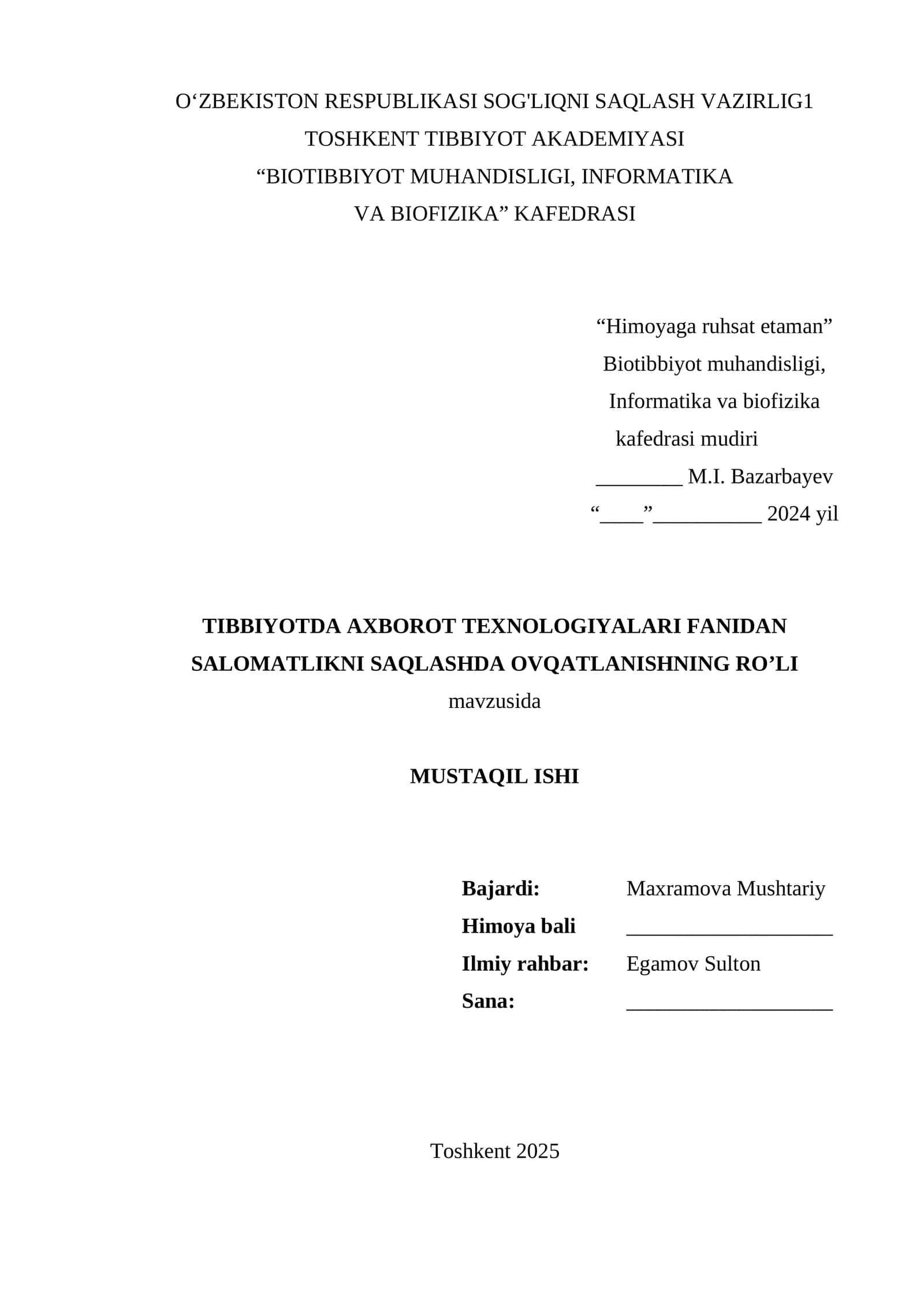 SALOMATLIKNI SAQLASHDA OVQATLANISHNING RO’LI 1