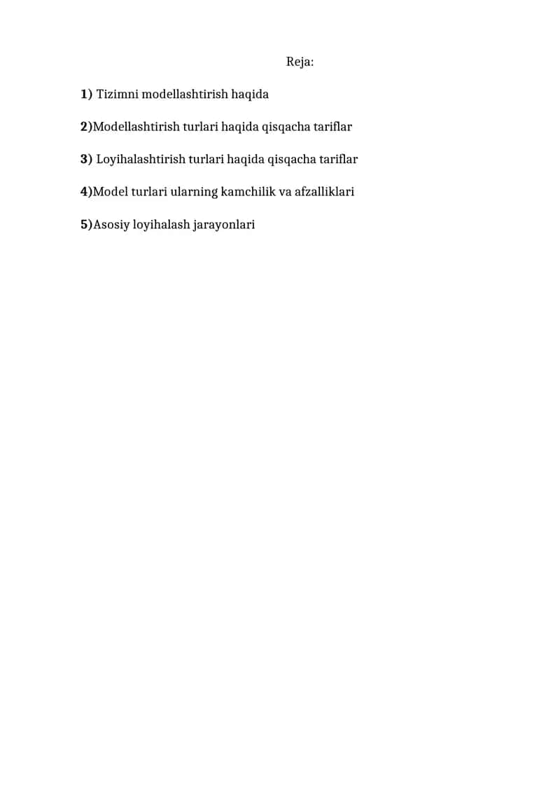 Tizimni modellashtirish 1