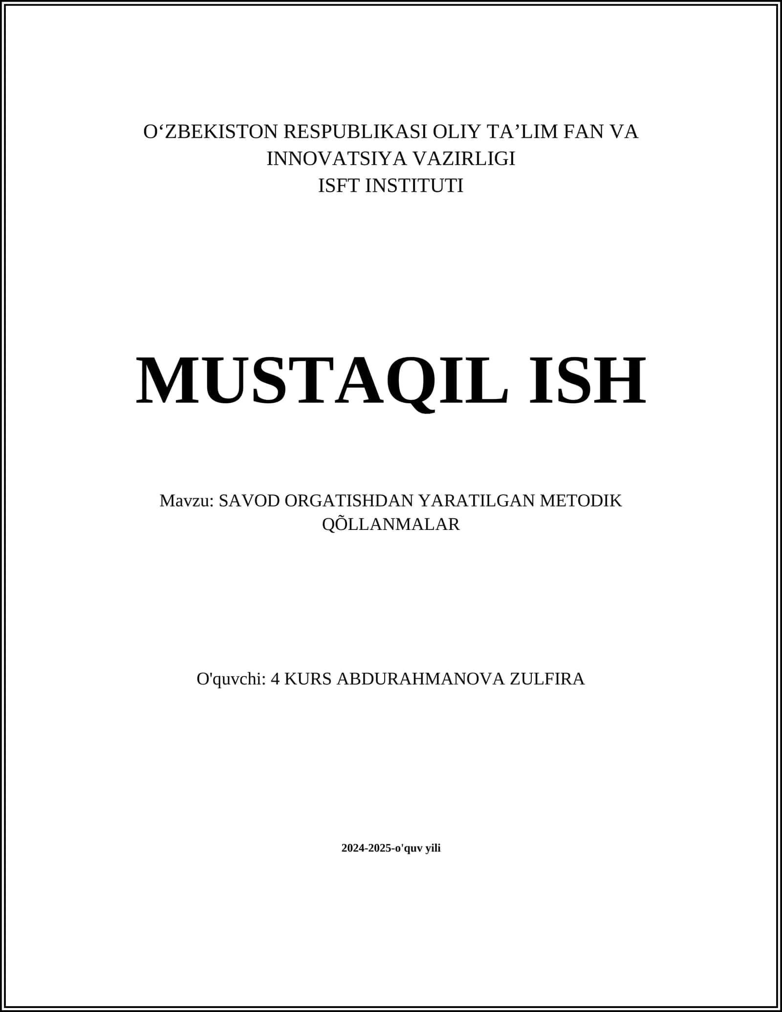 SAVOD ORGATISHDAN YARATILGAN METODIK QÕLLANMALAR 1