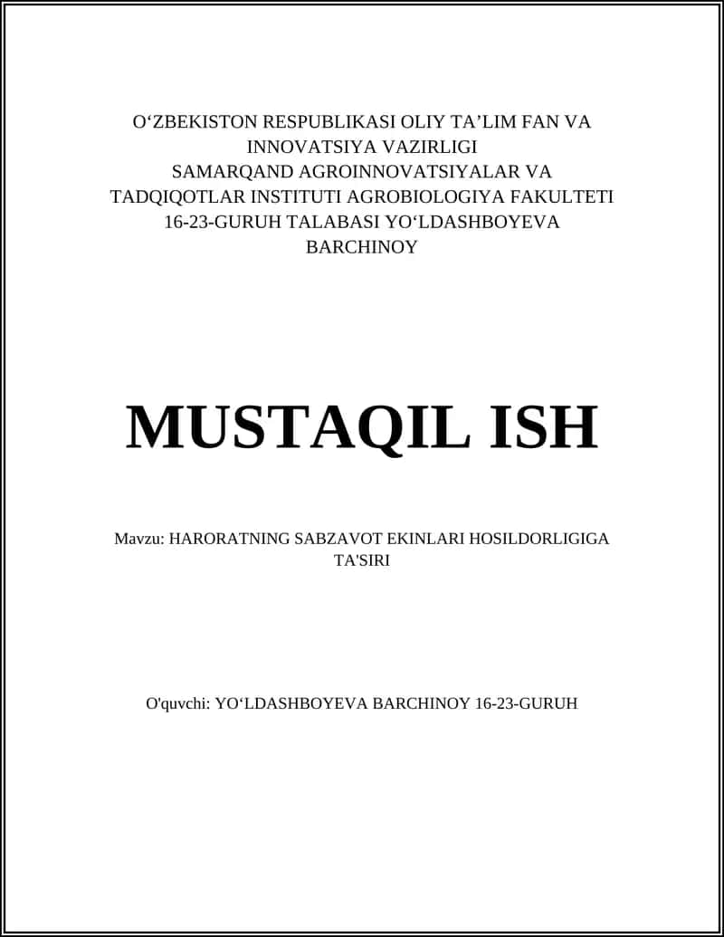 HARORATNING SABZAVOT EKINLARI HOSILDORLIGIGA TA'SIRI 1
