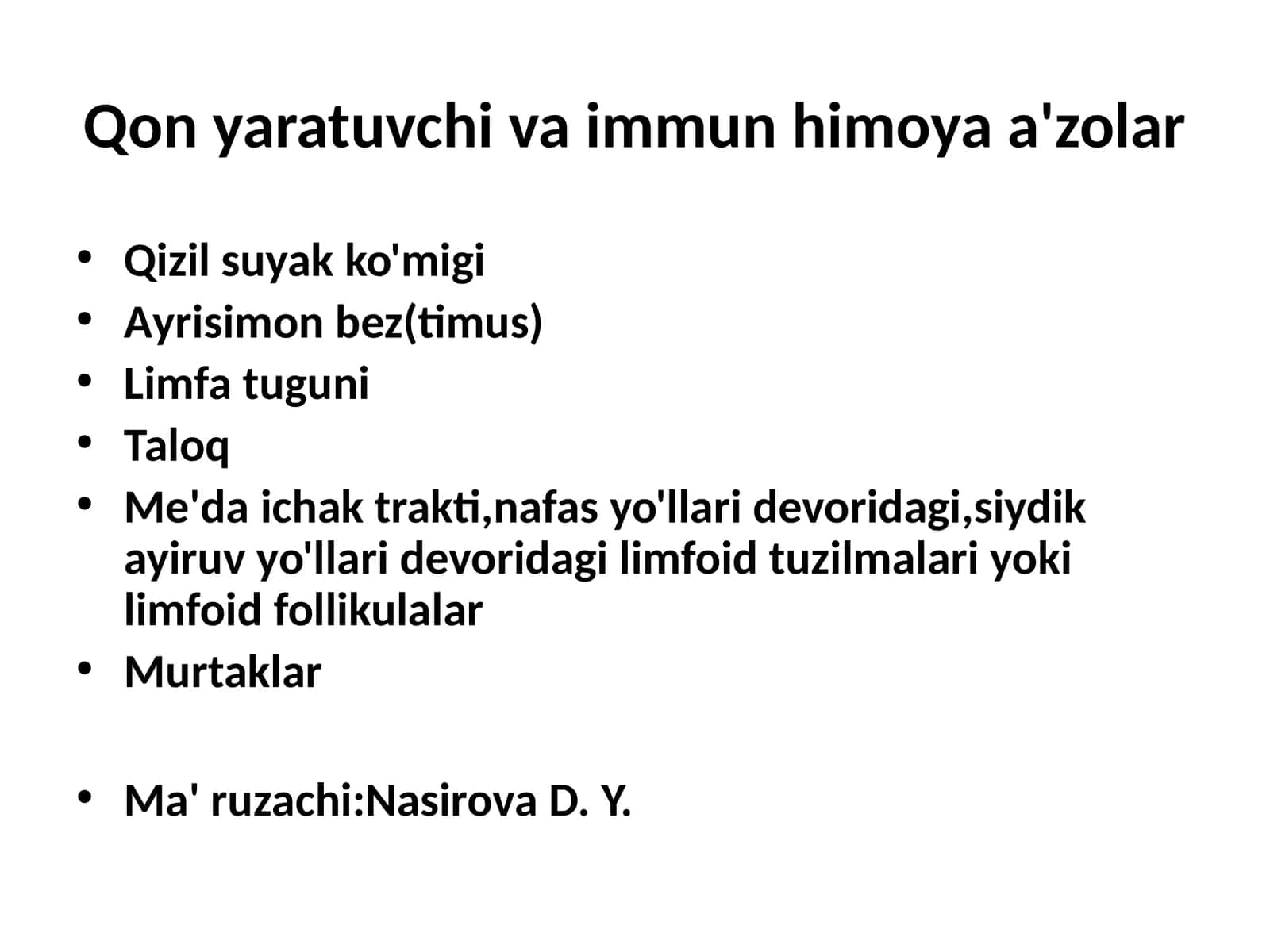 Qon yaratuvchi va immun himoya a'zolar 1