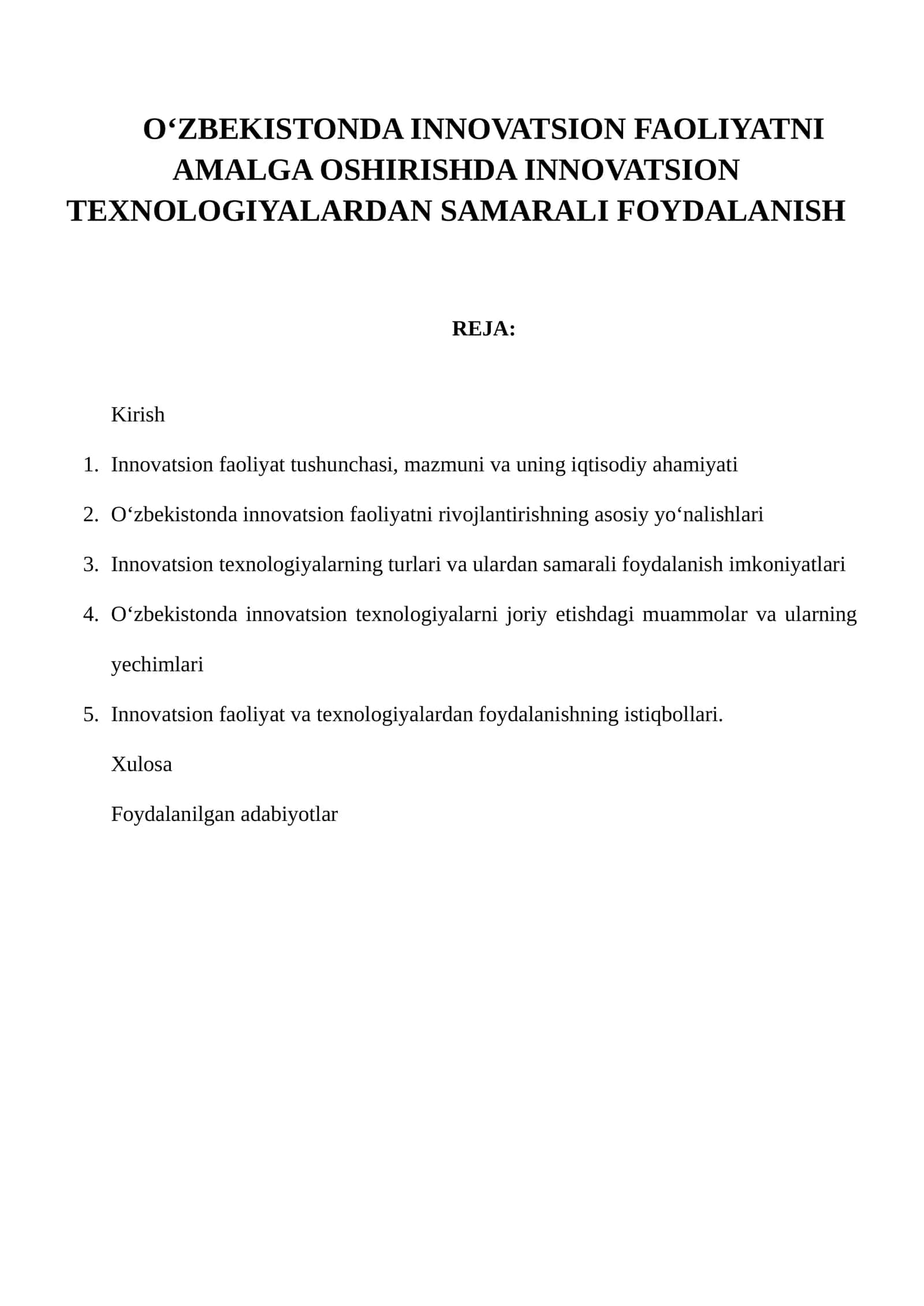 INNOVATSION FAOLIYATNI AMALGA OSHIRISHDA INNOVATSION TEXNOLOGIYALARDAN SAMARALI FOYDALANISH 1