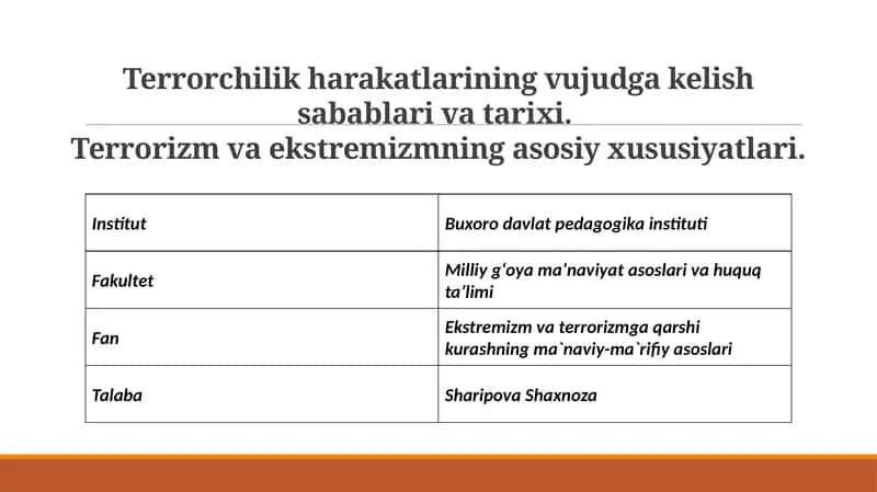 Ekstremizm va terrorizmga qarshi kurashning ma`naviy-ma`rifiy asoslari 1