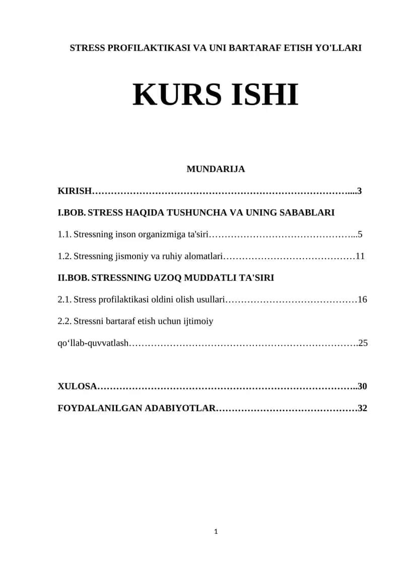 STRESS PROFILAKTIKASI VA UNI BARTARAF ETISH YO'LLARI 1