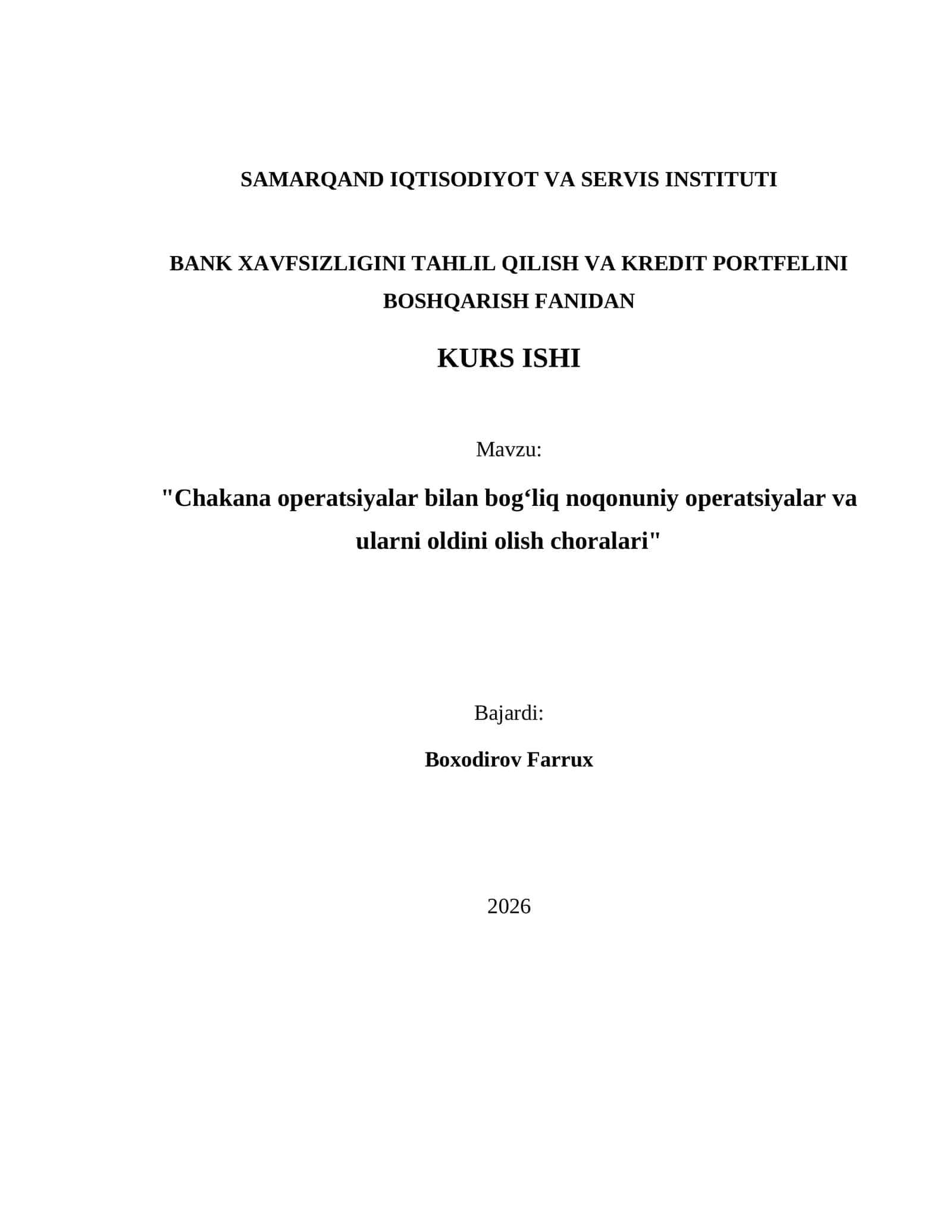 Chakana operatsiyalar bilan bogʻliq noqonuniy operatsiyalar va ularni oldini olish choralari 1