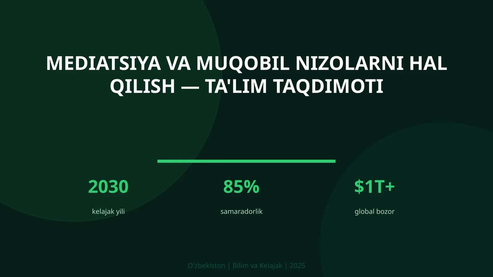 Mediatsiya va muqobil nizolarni hal qilish — ta'lim taqdimoti 1