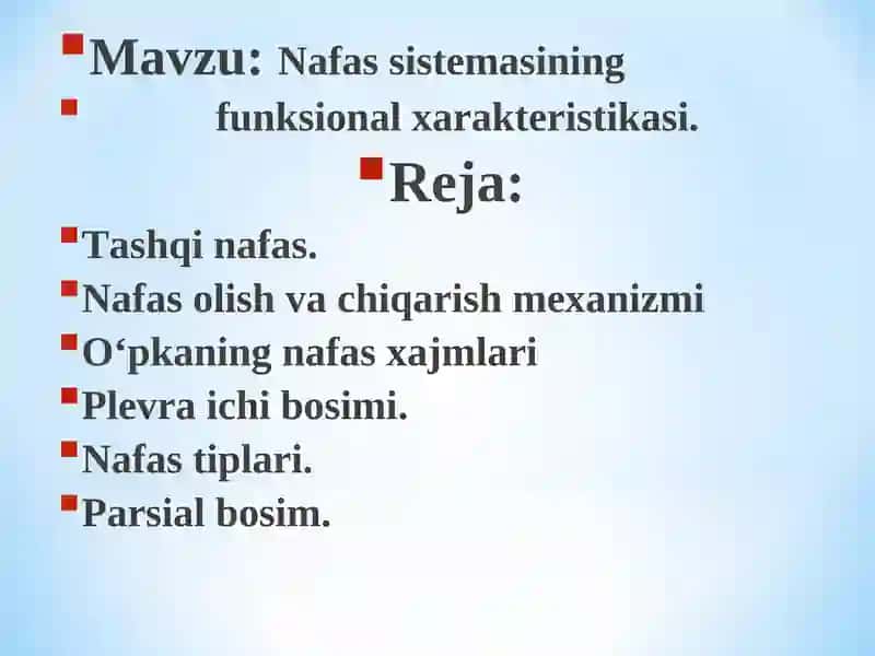 Nafas sistemasining funksional xarakteristikasi