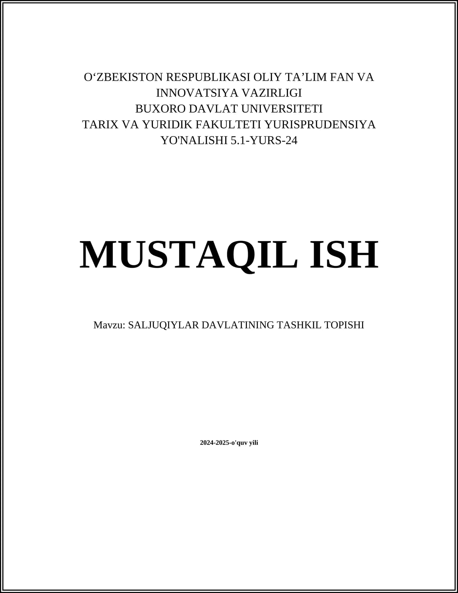 SALJUQIYLAR DAVLATINING TASHKIL TOPISHI 1