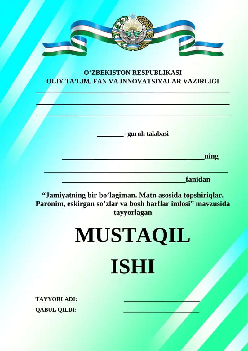 Jamiyatning bir bo’lagiman. Matn asosida topshiriqlar. Paronim, eskirgan so’zlar va bosh harflar imlosi 1
