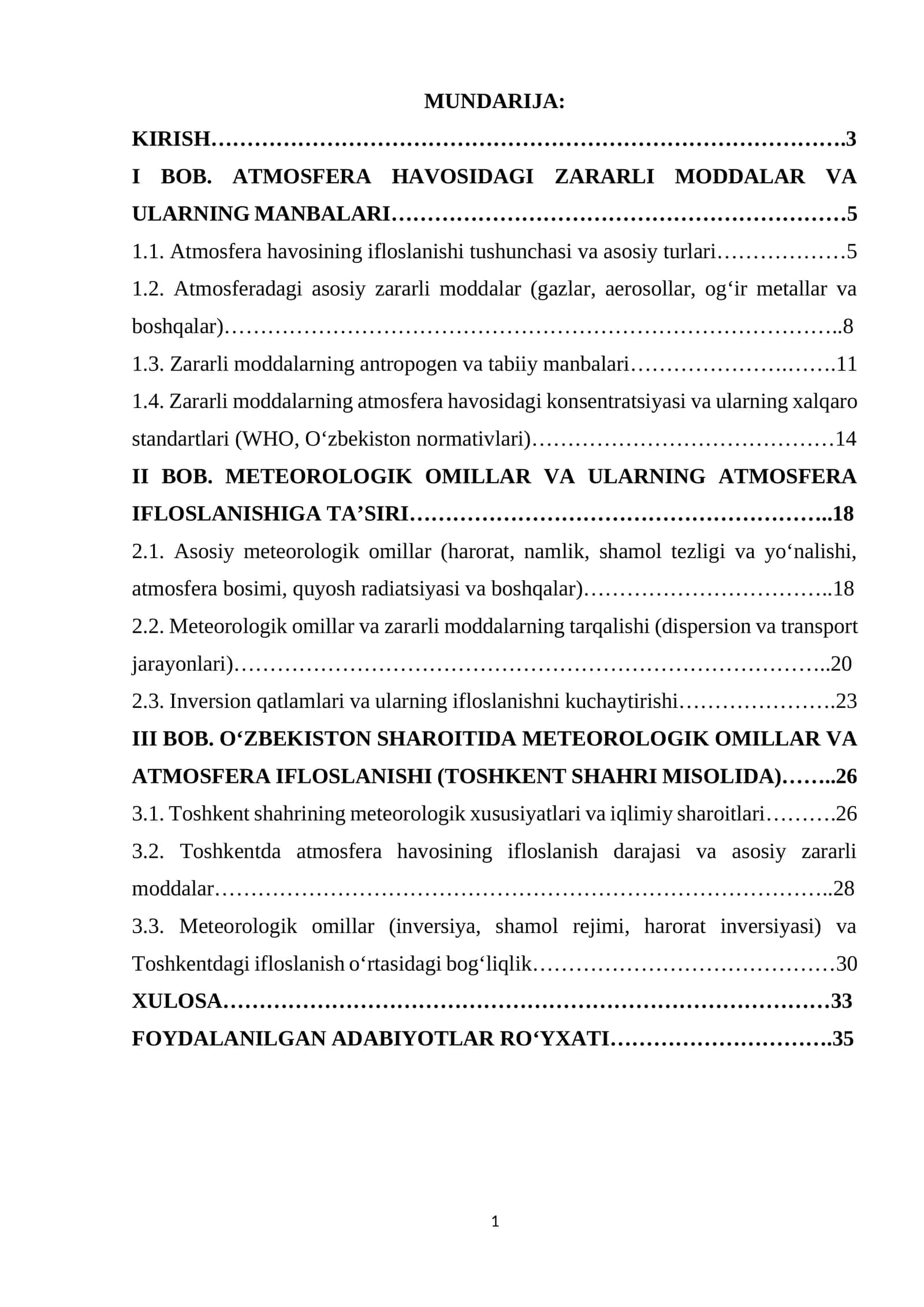 Meteorologik omillarning atmosfera havosidagi zararli moddalari 1