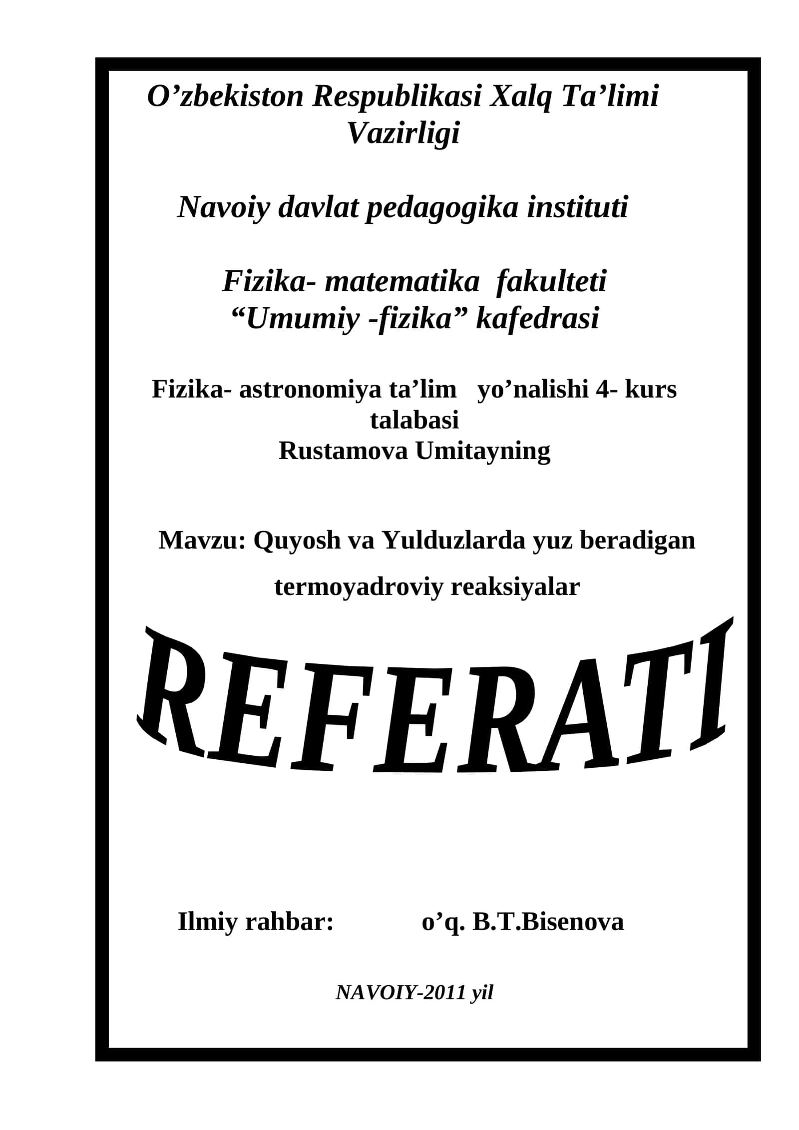 Quyosh va Yulduzlarda yuz beradigan termoyadroviy reaksiyalar 1