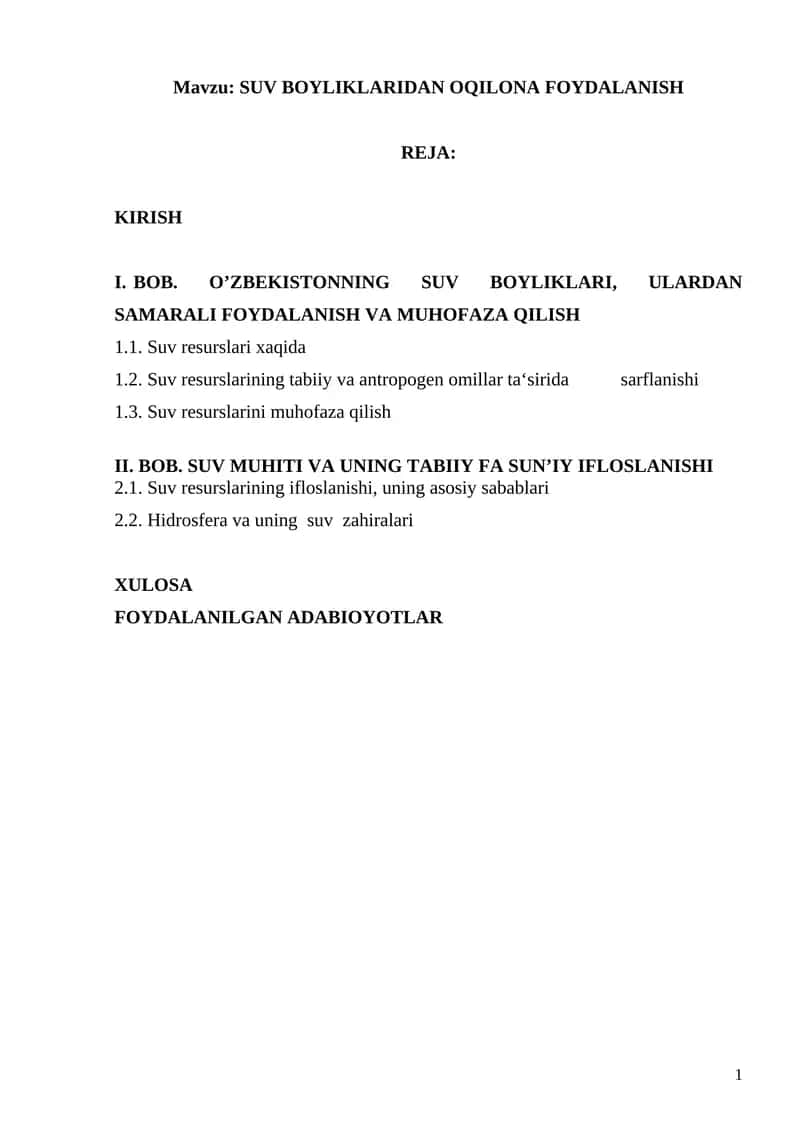 SUV BOYLIKLARIDAN OQILONA FOYDALANISH 1