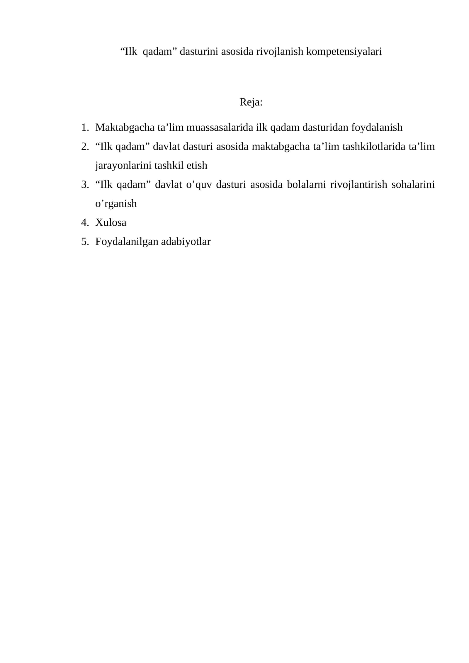 "Ilk qadam" dasturini asosida rivojlanish kompetensiyalari 1
