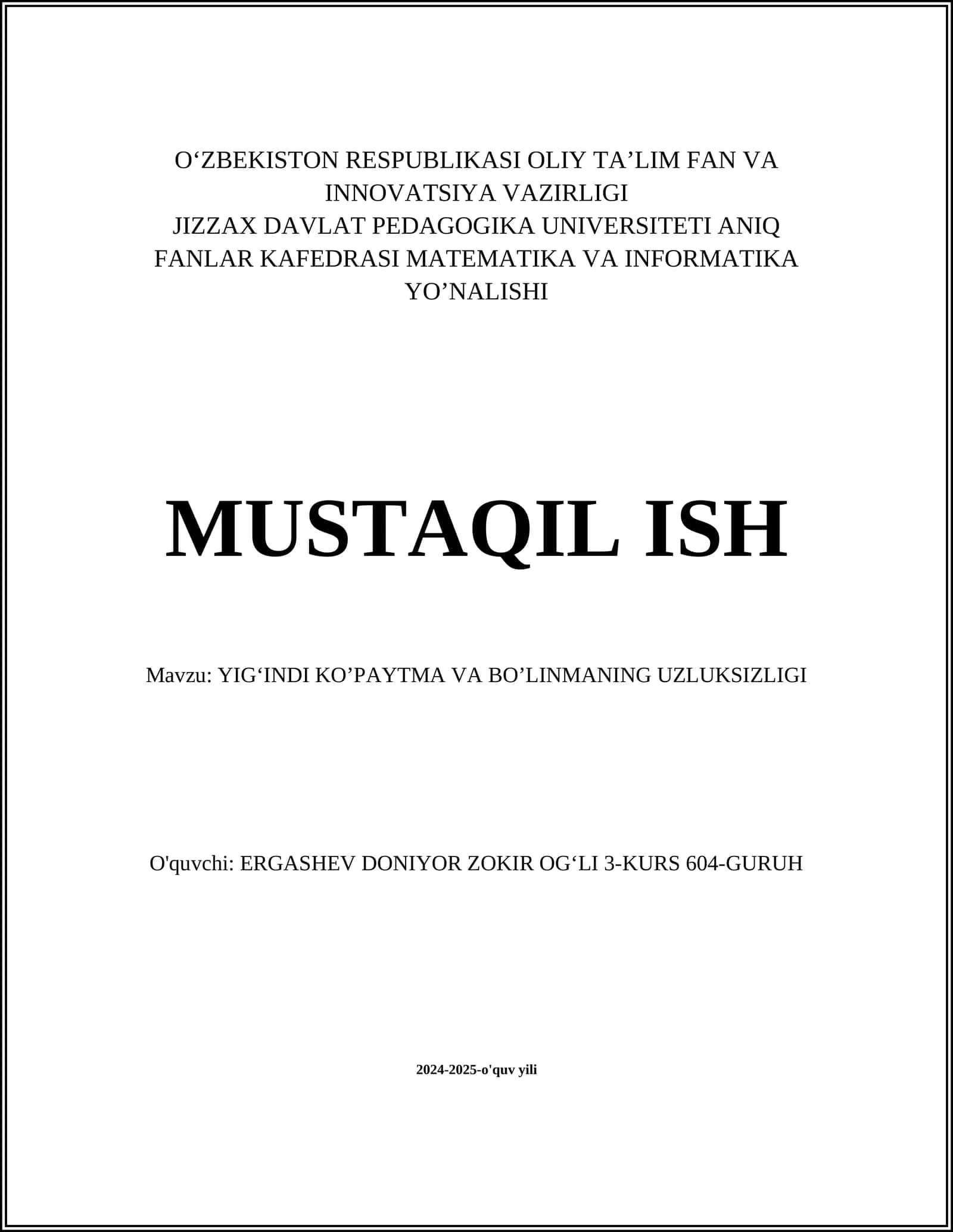 Yigʻindi va ko'paytmaning matematik asoslari 1